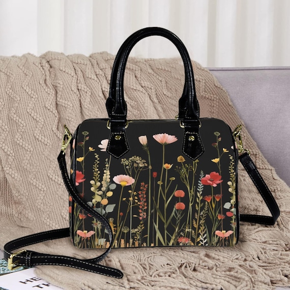 Midnight Bloom Wildflower Boston Handtasche, wasserdichte