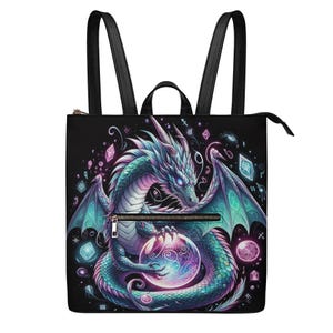 Mochila de piel sintética impermeable para mujer Enchanted Dragon, bolso tipo cartera antirrobo. Mochila con cremallera. Idea de regalo. Bolso Dragon