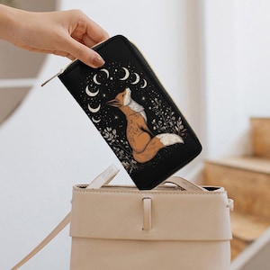 Cartera Moonsong Fox. Cartera de mujer. Regalo para ella. Cartera de cuero. Cartera plegable. Cartera personalizada.