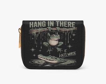 Cartera plegable con cremallera y diseño de rana con humor negro