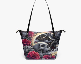 Bolso tote gótico Raven & Roses – Bolso de piel sintética con calavera