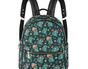 Rabbit Forest Print Backpack, Vegan Leather Mini Backpack - Etsy display picture 2