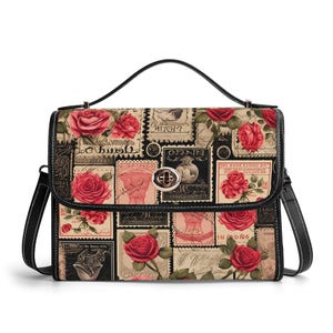 Timeless Rose Stamp Vegan Leather Satchel Bag. Womans Leather Satchel Shoulder Bag. Crossbody Satchel. Cute Handbag. Gift For Her.