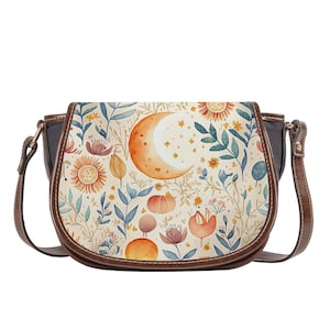 Boho Moon Garden Satteltasche, Umhängetasche, Satchel, Saddle Crossbody-Tasche, Retro Tasche, Trendy Tasche