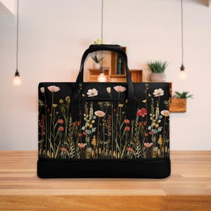 Midnight Bloom Bag Vegan Leather Multi-Functional Satchel for Work and Study, Waterproof Design