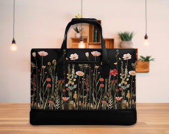 Midnight Bloom Bag Vegan Leather Multi-Functional Satchel for Work and Study, Waterproof Design