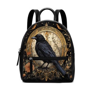Sac à dos Midnight Raven. Sac à dos en cuir PU. Sac à main pour femme. Cadeau pour elle. Cadeau unique. Sac à dos pour elle, grand intérieur