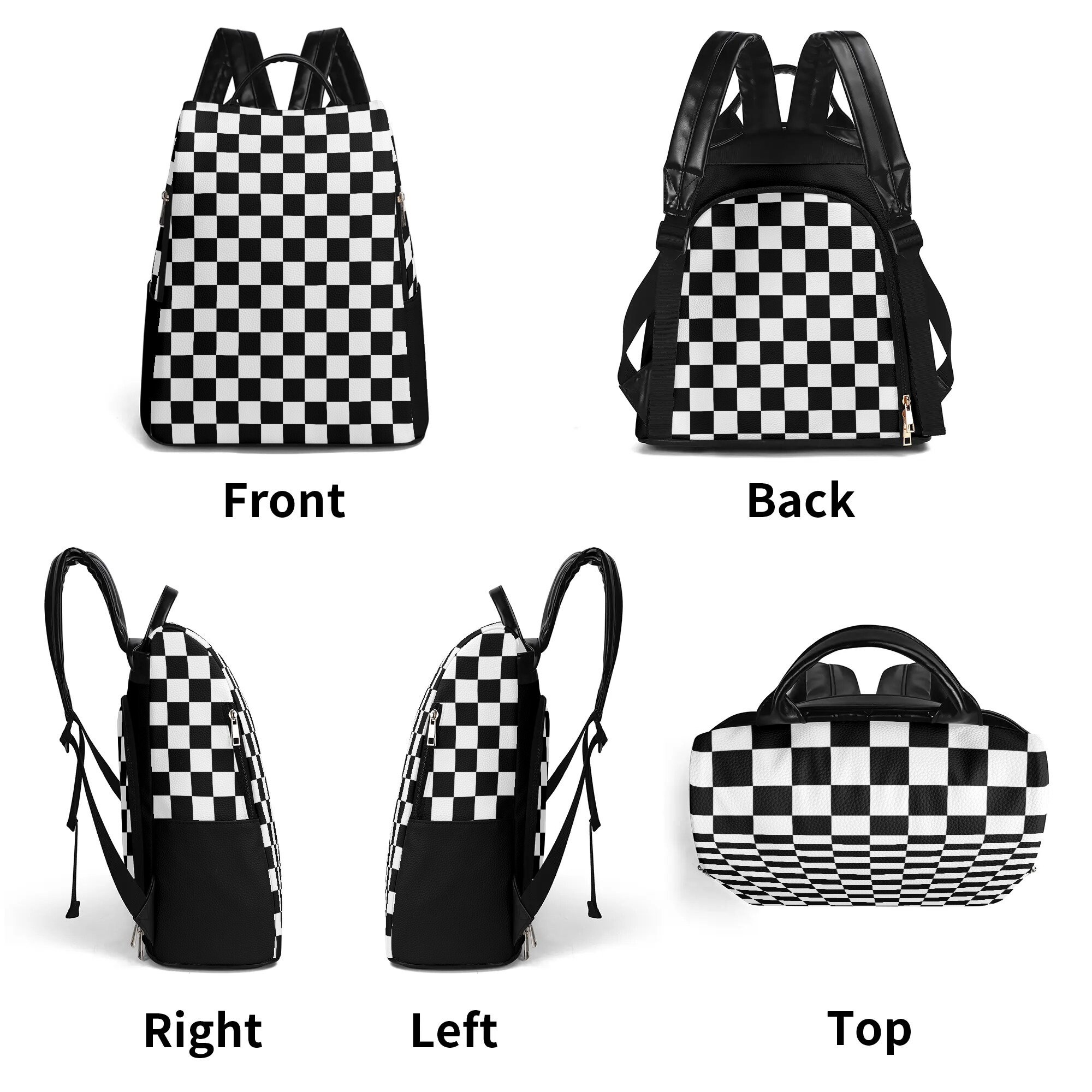 Checkered Backpack Purse Canvas+PU Leather Daypack for Women Travel Work Checkered PU Leather Travel Backpack, Anti-theft Daypack - Etsy main image 2