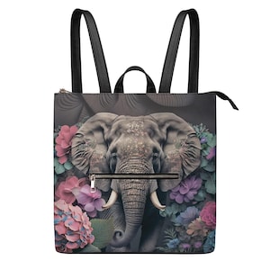 Mochila de piel sintética impermeable para mujer Gala de Elephants Garden, bolso cuadrado tipo cartera. Mochila con cremallera. Idea de regalo. Bolso de elefante.