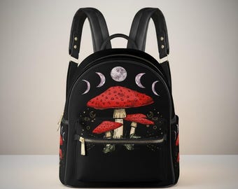 Mochila con fases lunares de hongos: Mochila pequeña de piel sintética