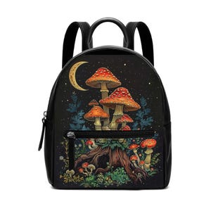 Sternenzauberpilz Kleiner Rucksack. Rucksack aus PU-Leder. Damen Rucksack Geldbörse. Geschenk für sie. Einzigartiges Geschenk. Rucksack, großer Innenraum