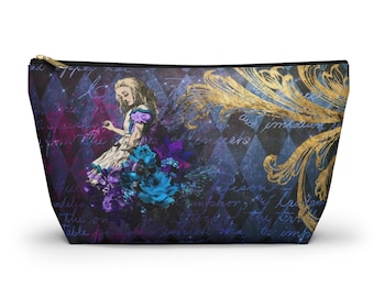 Dark Alice In Wonderland Pouch with T-bottom. Make-up Bag.  Cosmetic Bag. Alice In Wonderland Bag. Womans Small Bag. Dark Alice