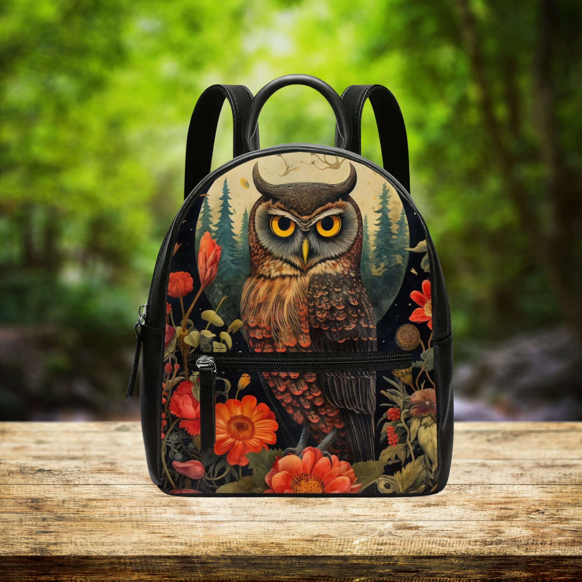 Mystic Moonlit Owl PU Leather Backpack: Floral Design - Etsy