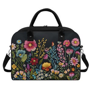 Flora Noir Reisetasche, Nylon Einkaufstasche mit Fächern - Perfekt für Reisen und Innentasche, Doppel-Reißverschluss, große Arbeitstasche