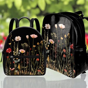 Petit sac à dos Enchanting Meadow. Sac à dos en cuir PU. Sac à main pour femme. Cadeau pour elle. Cadeau unique. Sac à dos pour elle, grand intérieur