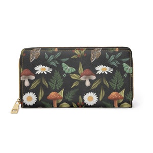 Cartera Goblincore con forma de hongo. Cartera con cremallera. Cartera de mujer. Monedero. Regalo para ella. Cartera de cuero plegable. Regalo de cumpleaños.