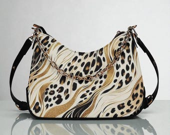 Bolso de hombro con estampado de leopardo dorado – Bolso hobo con estampado animal