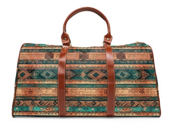 Aztec Tribal Waterproof Travel Bag. Custom Travel Bag. Nice Travel bag. Overnight Travel Bag. Womans Duffel. Carry on. Vegan Leathe