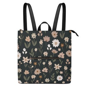 Mochila de piel sintética impermeable para mujer con diseño de flores vintage, bolso cuadrado tipo cartera. Mochila con cremallera. Idea de regalo. Bolso con diseño floral.