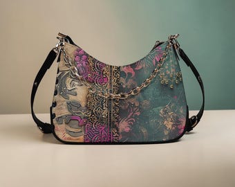 Bolso de hombro con cadena de piel sintética de sarga Split Envy