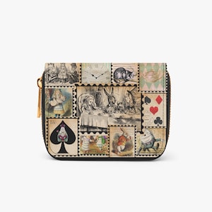 Alice in Wonderland vintage-geïnspireerde tweevoudige portemonnee met rits