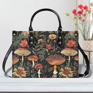 Bolso Mushroom Meadow - Cuero vegano, bandolera o de hombro, bolso de mano, bolso grande, idea de regalo