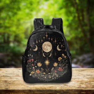 Mystic Moon Kleiner Veganer Lederrucksack | Rucksack Geldbörse | Einzigartiges Geschenk | Hexen Tasche