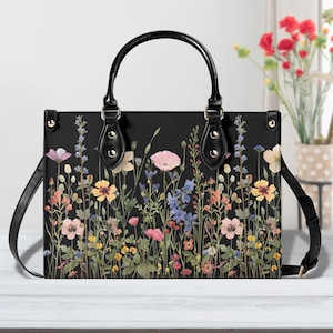 Bloom in Style: Die Floral Chic Leder Tragetasche, wasserdichte PU-Leder Handtasche, Top Griff Vegan Leder, Crossbody, Umhängetasche.