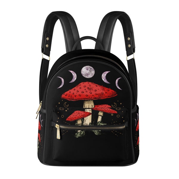 Mushroom Moon Phase small backpack. Womans backpack purse. Teen backpack. Mushroom backpack. Gift for her