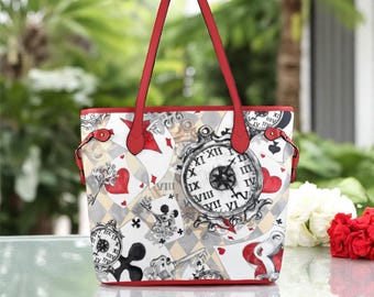 Bolso tote de Alicia en el País de las Maravillas: Bolso de mano de piel vegana con asa superior.