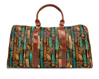 Rustic Feathers Waterproof Travel Bag. Boho Travel Bag. Nice Travel bag. Overnight Travel Bag. Womans Duffel. Carry on. Vegan Leather
