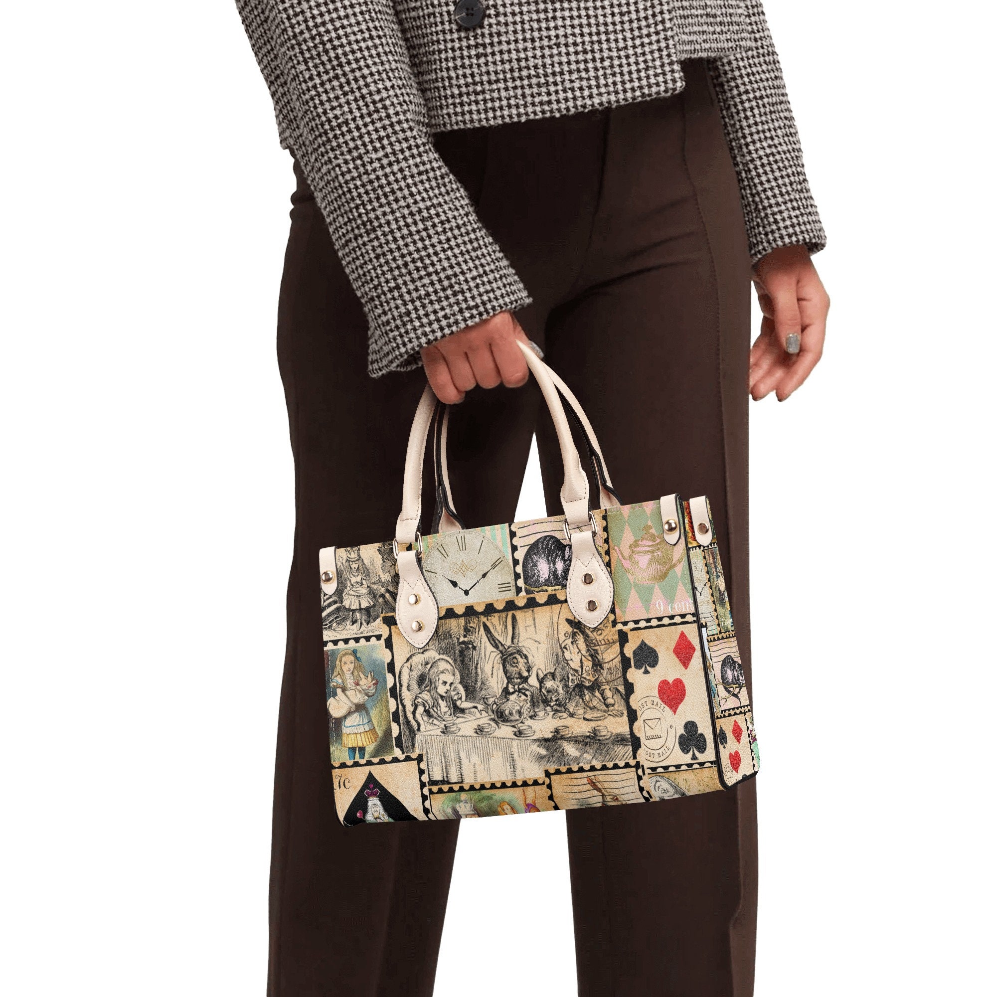 Vintage Alice In Wonderland Handbag, Womans Leather Vintage Handbag