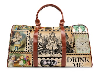 Vintage Stamp Alice In Wonderland Waterproof Travel Bag. Women's Overnight Bag. Luggage Bag.