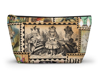 Vintage Alice in Wonderland Stamp Accessory Pouch with T-bottom. Make-up Bag.  Cosmetic Bag. Alice In Wonderland Cosmetic Pouch