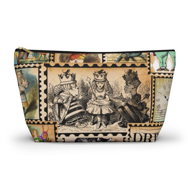 Vintage Alice in Wonderland Stamp Accessory Pouch with T-bottom. Make-up Bag.  Cosmetic Bag. Alice In Wonderland Cosmetic Pouch