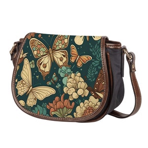 Bolso de sillín vintage con mariposas, bolso de hombro, cartera, bolso bandolera tipo sillín, bolso retro, bolso de moda, bolso de mujer