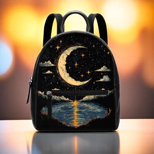 Mondschein Reflection Mini Rucksack | Rucksack aus veganem Leder | Rucksackbeutel für Frauen | Geschenk für sie | Einzigartiges Geschenk | Himmlischer Rucksack
