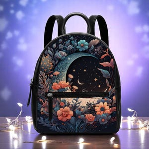 Petit sac à dos Moon Garden. Sac à dos en cuir PU. Sac à main pour femme. Cadeau pour elle. Cadeau unique. Sac sorcière