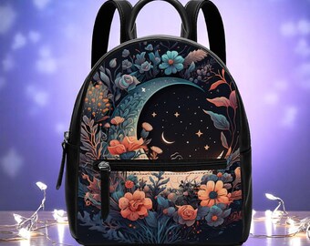Adorable Black Floral Mini Backpack Purse - Stylish Vegan Leather Travel Bag Floral PU Leather Mini Backpack, Casual Women main image 4