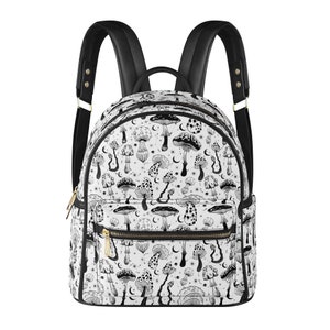 Petit sac à dos champignon blanc et noir. Sac à main pour femme. Sac à dos pour ados. Sac à dos champignon. Cadeau pour elle