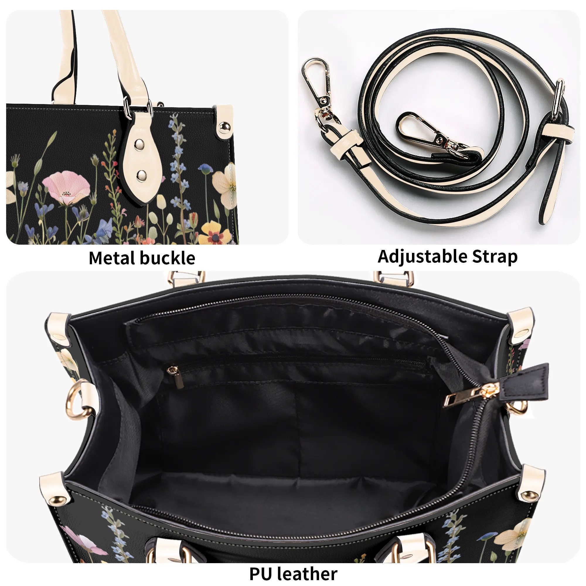 Bloom in Style: The Floral Chic Leather Tote Bag,  Waterproof PU Leather Handbag