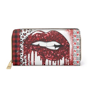 Cartera XOXO Labios Rojos. Cartera de mujer. Regalo para ella. Cartera de cuero. Cartera plegable. Cartera moderna con cremallera. Cartera con tarjetero.