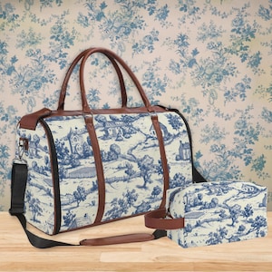 Sac polochon d'inspiration vintage Toile de Jouy | Sac de voyage pliable | Voyage personnalisé | Bagage à main étanche | Sac week-end | Sac de voyage