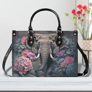 Bolso de mano Gala de Elephants Garden. Bolso colorido, bolso de mano de cuero sintético impermeable, asa superior de cuero vegano, bandolera, bolso de hombro.