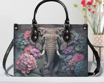 Elephant Garden Handbag: Waterproof Vegan Leather Tote BagTop-Handle Bag