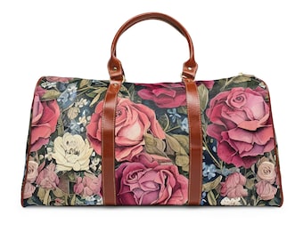 Vintage Rose Waterproof Travel Bag. Boho Travel Bag. Woman's Travel Bag. Overnight Travel Bag. Womans Duffel. Carry on Bag. Vegan Leather