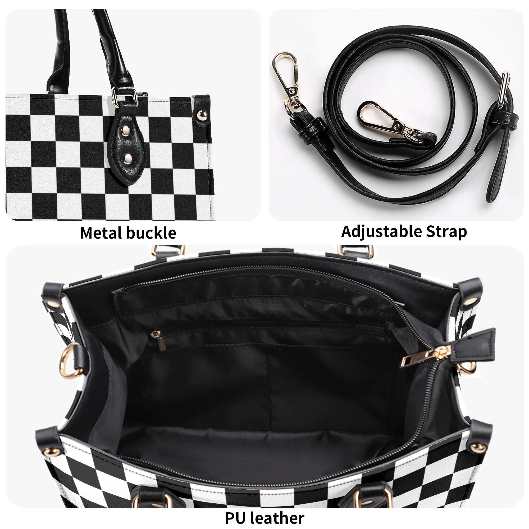 Checkered Purse. Trendy Handbag, Waterproof PU Leather Checkered Purse. Trendy Handbag, Waterproof PU Leather