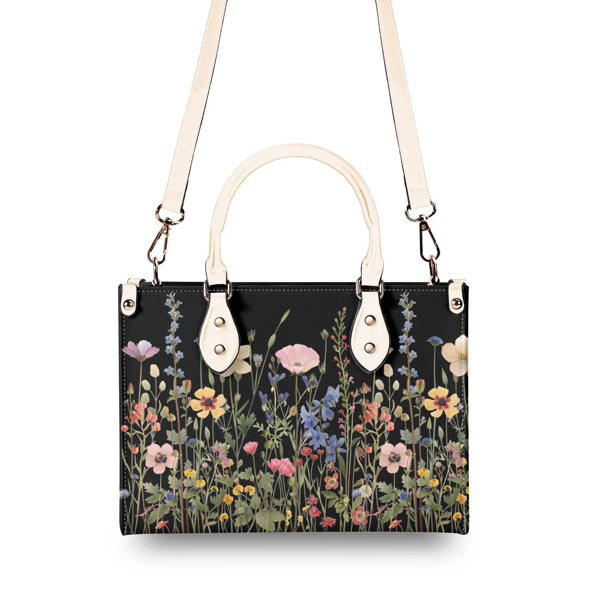 Bloom in Style: The Floral Chic Leather Tote Bag,  Waterproof PU Leather Handbag