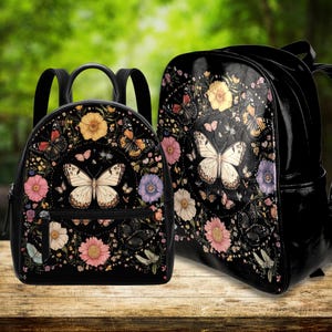 Schmetterlings-Garten-Mini-Pack | Rucksack aus veganem Leder | Rucksackbeutel für Frauen | Geschenk für sie | Einzigartiges Geschenk | Schmetterling-Liebhaber-Tasche