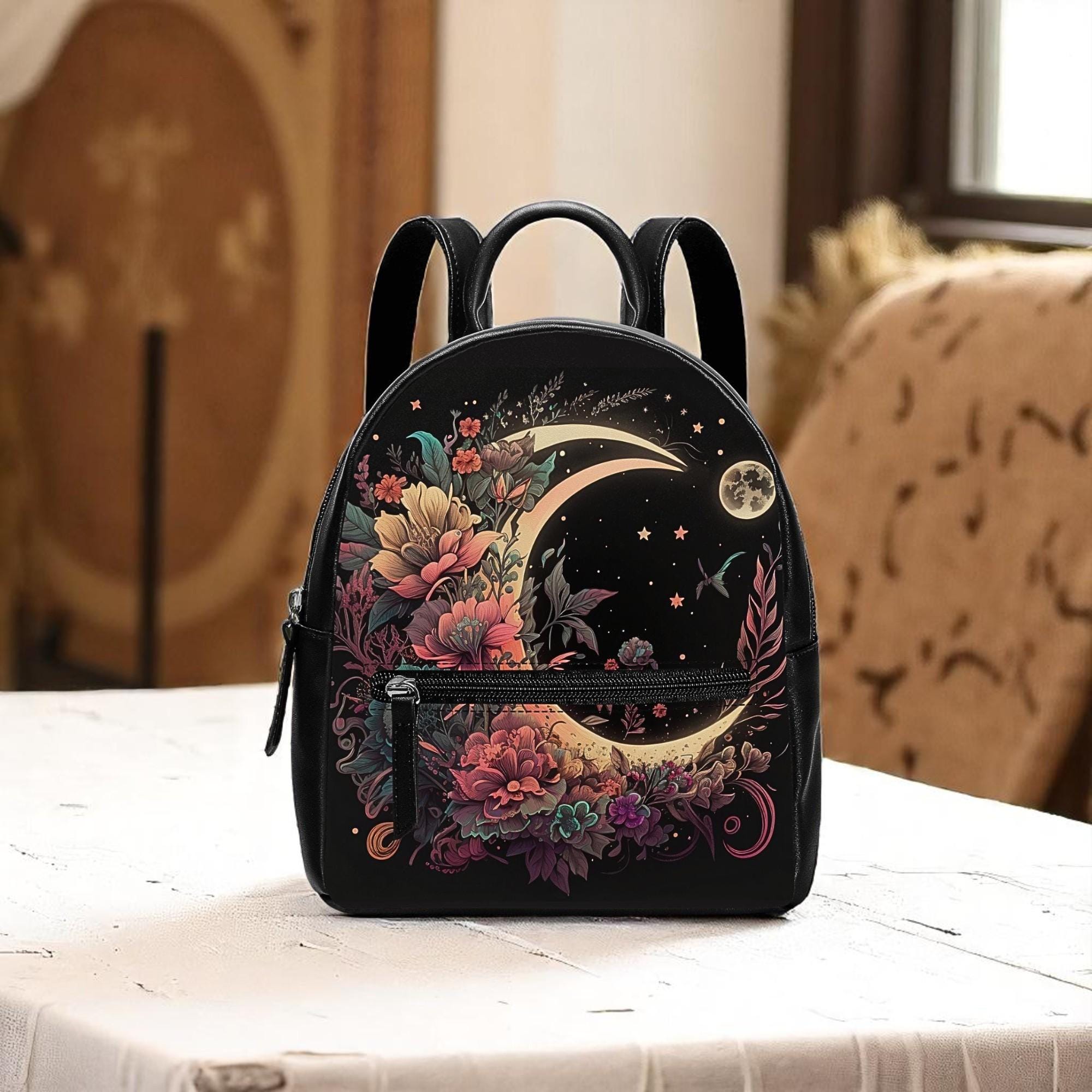 Black Suede Leather Backpack Purse Boho Minimalist Adjustable Straps Urban Outfitters Magnetic Bags & Handbags for Women for sale  main image 2